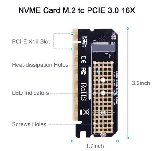 PCIe M.2 NVMe 16x adapterkaart, Computers en Software, Harde schijven, Nieuw, SSD, SATA, Ophalen of Verzenden