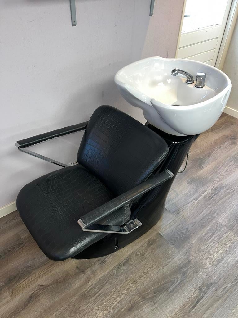 Wasbak wasunit kapsalon, Huis en Inrichting, Stoelen, Gebruikt, Eén, Leer, Wit, Ophalen