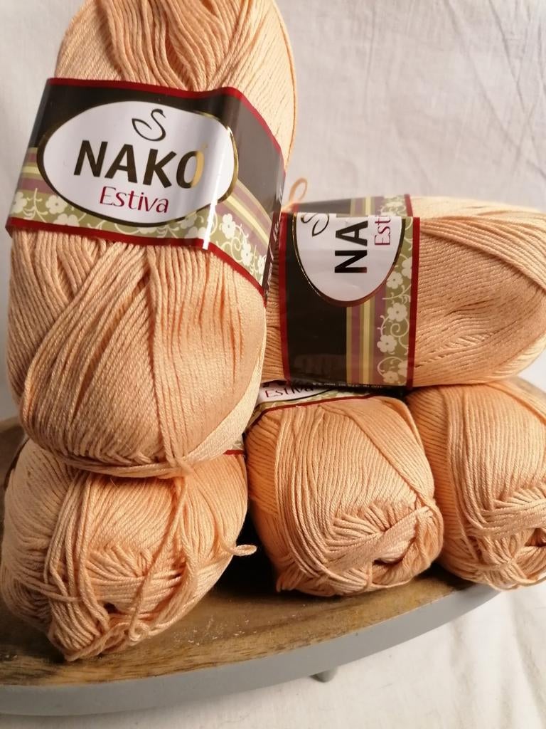 Nako Estiva garen in perzik, oranje - pak van 5 bollen, Ophalen of Verzenden, Nieuw, Breien of Haken, Wol of Garen