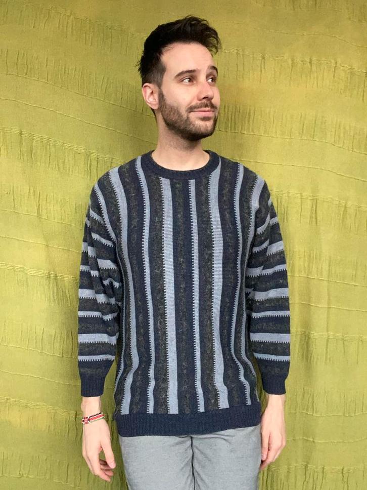 Vintage trui - gestreept / strepen - 80s - M medium, Kleding | Heren, Truien en Vesten, Gedragen, Maat 48/50 (M), Blauw, Ophalen of Verzenden