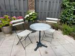 Franse bistro set en tafel met marmer blad, Tuin en Terras, Ophalen, Zo goed als nieuw, Overige materialen, 2 zitplaatsen