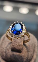 Prachtige Saffier 14k gouden ring met zirkonia steen