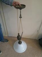 VINTAGE-RETRO hanglamp met katrol en contra gewicht ., Gebruikt, 50 tot 75 cm, Glas, Ophalen