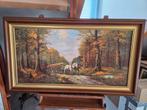 Mooi schilderij met paard en houtkar, Antiek en Kunst, Ophalen