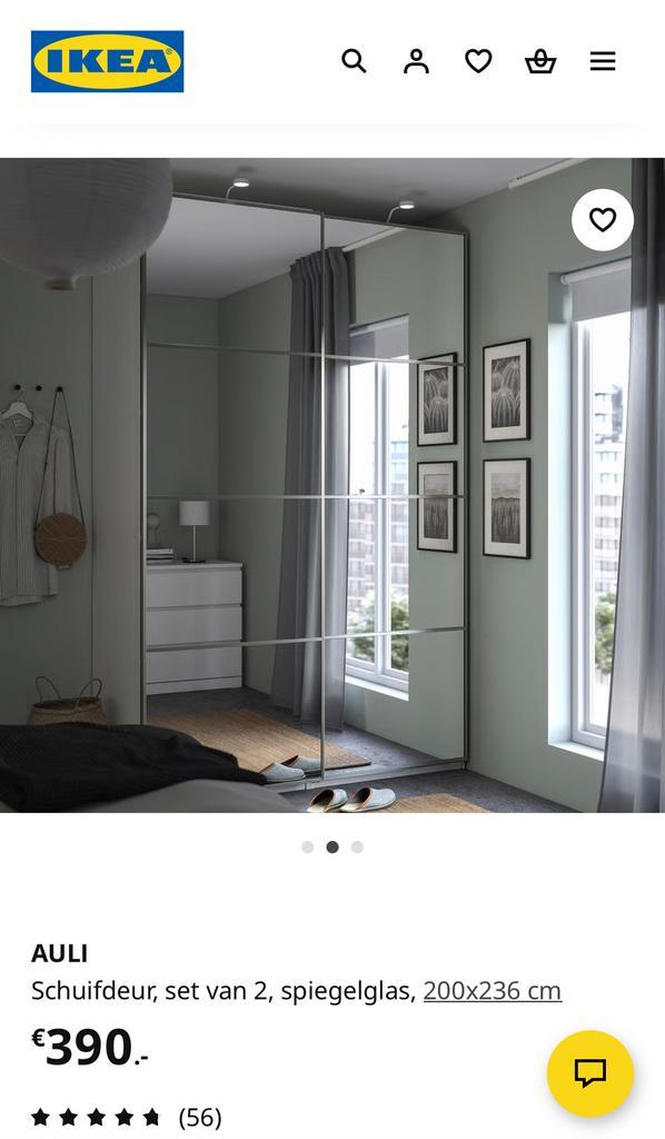 IKEA pax Auli spiegelglazen schuifdeuren 200x236 cm, Huis en Inrichting, Kasten | Kledingkasten, 200 cm of meer, Ophalen