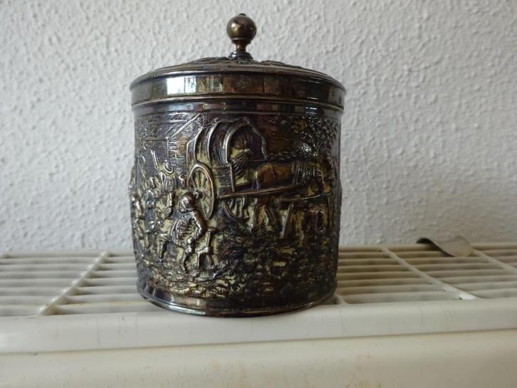 verzilverd theebusje van Douwe Egberts, Antiek en Kunst, Curiosa en Brocante, Ophalen of Verzenden