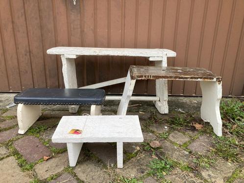 5x Brokante houten krukje - krukjes - bankje - voetenbankje, Antiek en Kunst, Curiosa en Brocante, Ophalen of Verzenden
