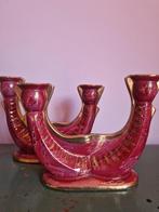 Set vintage franse kandelaars - bordeauxrood & goud, Ophalen of Verzenden, Overige materialen, Minder dan 25 cm