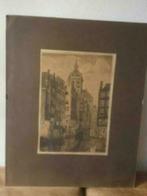 Ets oude zijds Kolk Amsterdam onduidelijk gesigneerd, Antiek en Kunst, Kunst | Etsen en Gravures, Ophalen