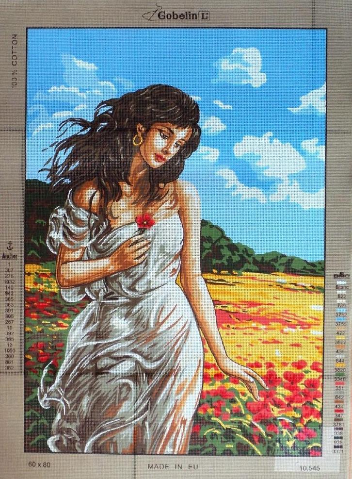 Cado voorbedrukt  groot borduurstramien dame in klaprozen, Hobby en Vrije tijd, Borduren en Borduurmachines, Nieuw, Onderdeel of Toebehoren