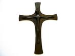Gestileerd bronzen kruisbeeld met corpus Jezus Christus, Ophalen of Verzenden