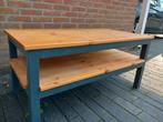 Salontafel in kleur grenen met grijs, Ophalen, Modern/ home made, 100 tot 150 cm, Grenenhout