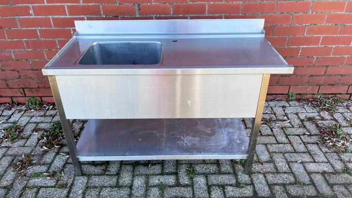 RVS werktafel met spoelbak en onderblad – 140x63x85 cm, Huis en Inrichting, Keuken | Keukenelementen, Gebruikt, Minder dan 100 cm