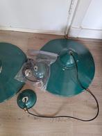 2 groene emaille hanglampen, Ophalen of Verzenden, Gebruikt, Minder dan 50 cm
