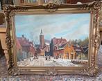Winters dorpstafereel, P. Stolwijk , olie op doek, Antiek en Kunst, Kunst | Schilderijen | Klassiek, Ophalen