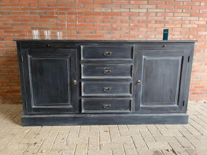 Dressoir oud zwart look 195 cm 2 deuren en 4 lades opruiming, Huis en Inrichting, Kasten | Ladekasten, Nieuw, Minder dan 100 cm