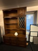 Houten buffetkast met glas, Ophalen, Gebruikt, 100 tot 150 cm, Met lade(s)