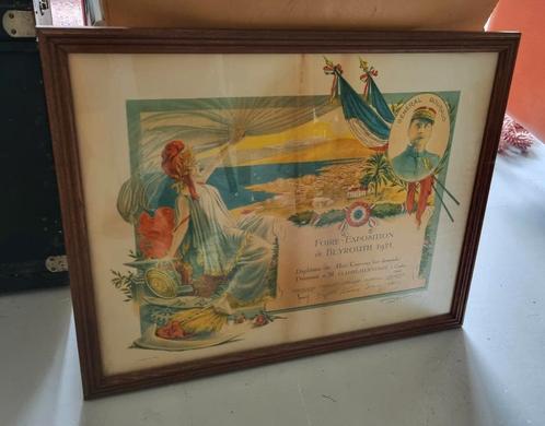 Groot Frans Art Deco diploma Handelsbeurs in Beiroet 1921, Antiek en Kunst, Curiosa en Brocante, Ophalen