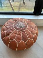 Lederen Marokkaanse poef, Huis en Inrichting, Gebruikt, Rond, Leer, Ophalen of Verzenden