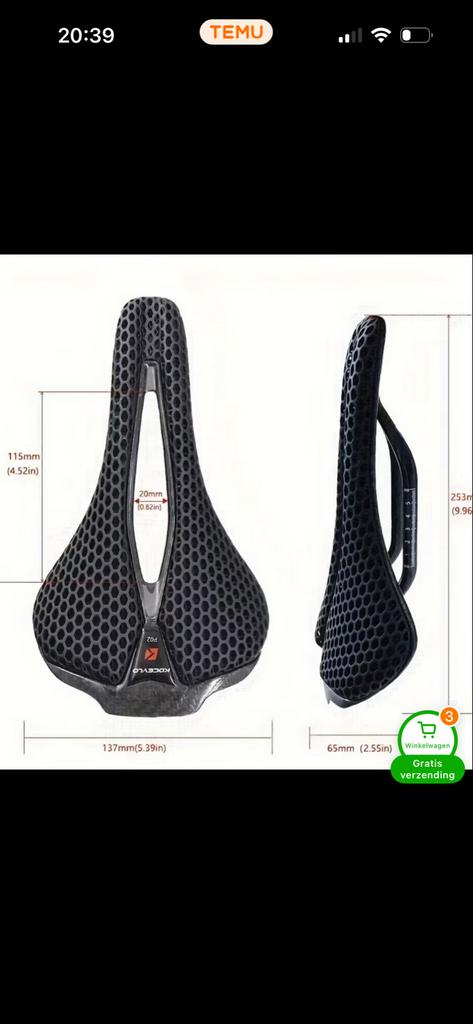 Racefiets Zadel 3D - Lichtgewicht en Comfortabel, Fietsen en Brommers, Fietsonderdelen, Ophalen of Verzenden, Nieuw, Zadel