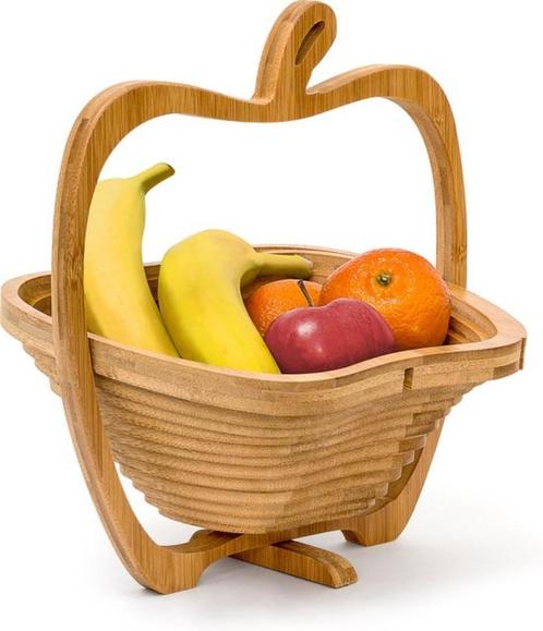 Opvouwbare fruitmand uit bamboe, Huis en Inrichting, Woonaccessoires | Schalen en Manden, Nieuw, Mand, Rond, Hout, Ophalen of Verzenden