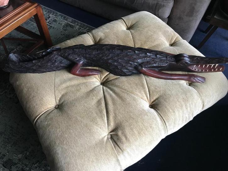 Vintage Antieke Houten Krokodil Handgemaakt Afrika., Antiek en Kunst, Kunst | Beelden en Houtsnijwerken, Ophalen