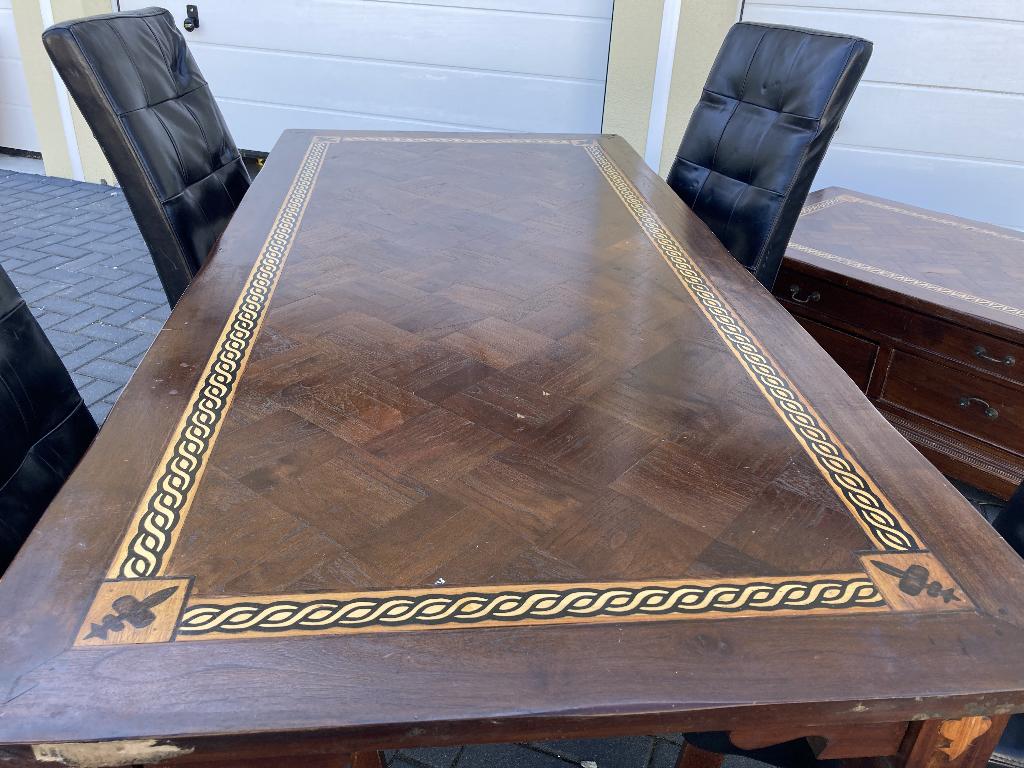 Eettafel+Salontafel+Stoelen HARDHOUT -  HANDGEMAAKT ! UNIEK, 200 cm of meer, Zo goed als nieuw, Rechthoekig, 50 tot 100 cm