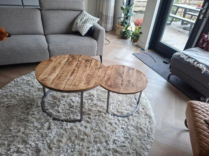 Ronde salontafel set, Huis en Inrichting, Tafels | Salontafels, Gebruikt, Minder dan 50 cm, 50 tot 100 cm, 50 tot 100 cm, Rond