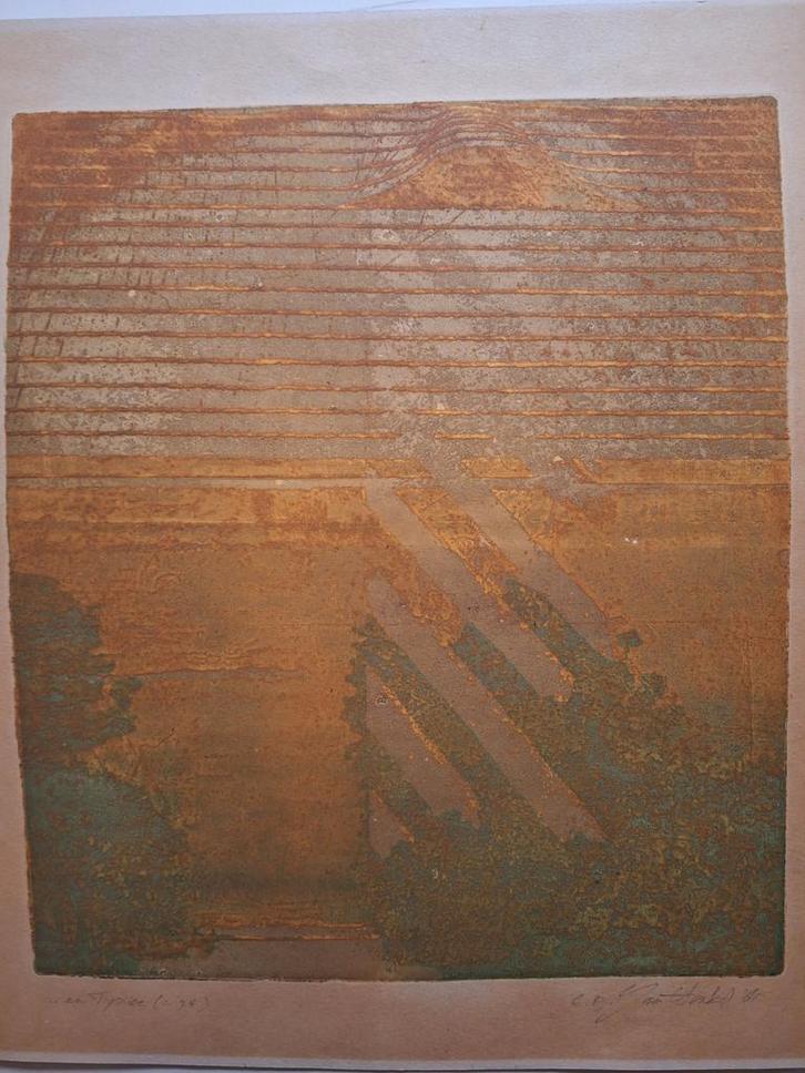 Abstracte Ets van graficus Jan Henkel, Antiek en Kunst, Kunst | Schilderijen | Abstract, Ophalen of Verzenden