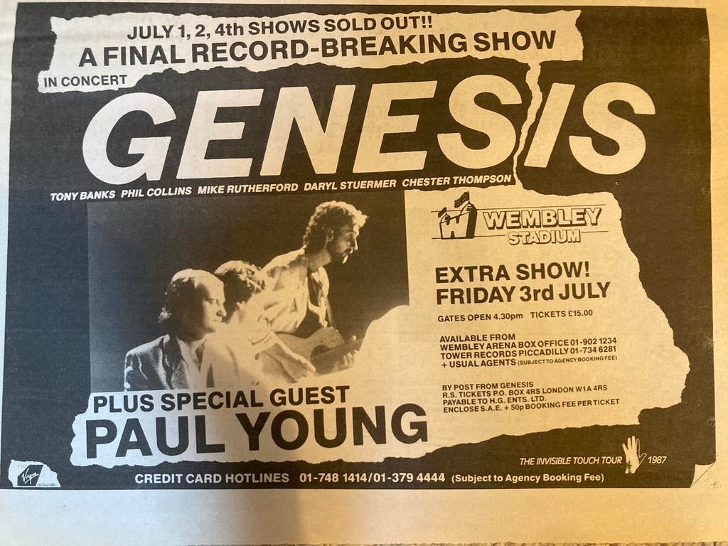 Paginagrote A4 advertentie GENESIS Invisible Touch tour 1987, Cd's en Dvd's, Vinyl | Rock, Ophalen of Verzenden