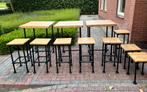 Hoge buitentafels en barkrukken van steigerbuis, Huis en Inrichting, Tafels | Statafels, Ophalen, Zo goed als nieuw