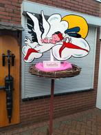 Ooievaar op nest, inclusief naambordje van de baby., Kinderen en Baby's, Kraamcadeaus en Geboorteborden, Ophalen, Nieuw, Geboortebord