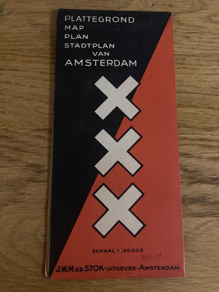 Ca 1946-1955 Stadsplattegrond kaart plattegrond Amsterdam, Ophalen, 1800 tot 2000, Nederland, Landkaart