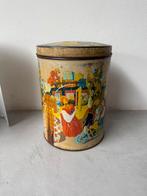 Vintage blikken trommel met illustraties – decoratief, Ophalen of Verzenden, Zo goed als nieuw, Overige