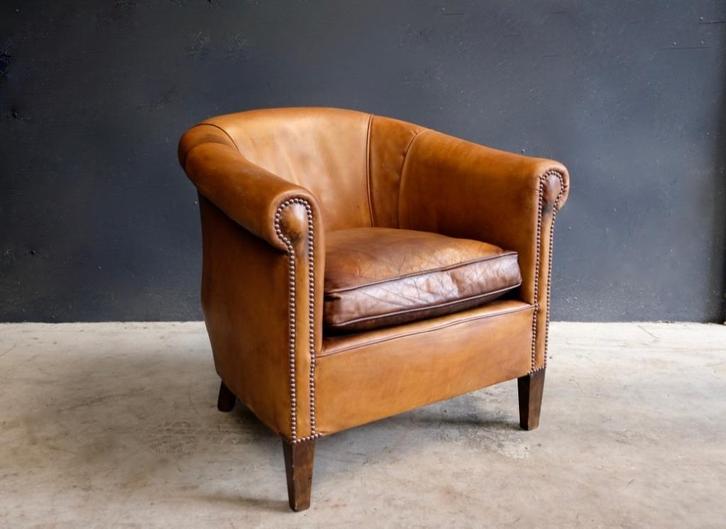 Club fauteuil - traditioneel Engels, Huis en Inrichting, Fauteuils, Zo goed als nieuw, Leer, 75 tot 100 cm, Minder dan 75 cm, Ophalen