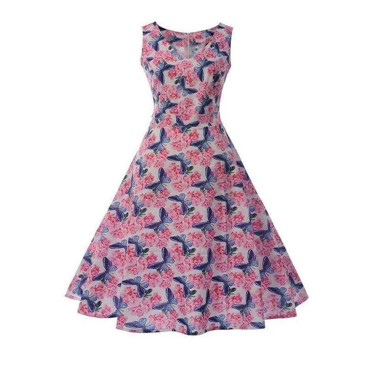 Vintage vlinder jurk rockabilly roze dames vrouwen, Kleding | Dames, Jurken, Nieuw, Roze, Knielengte, Verzenden