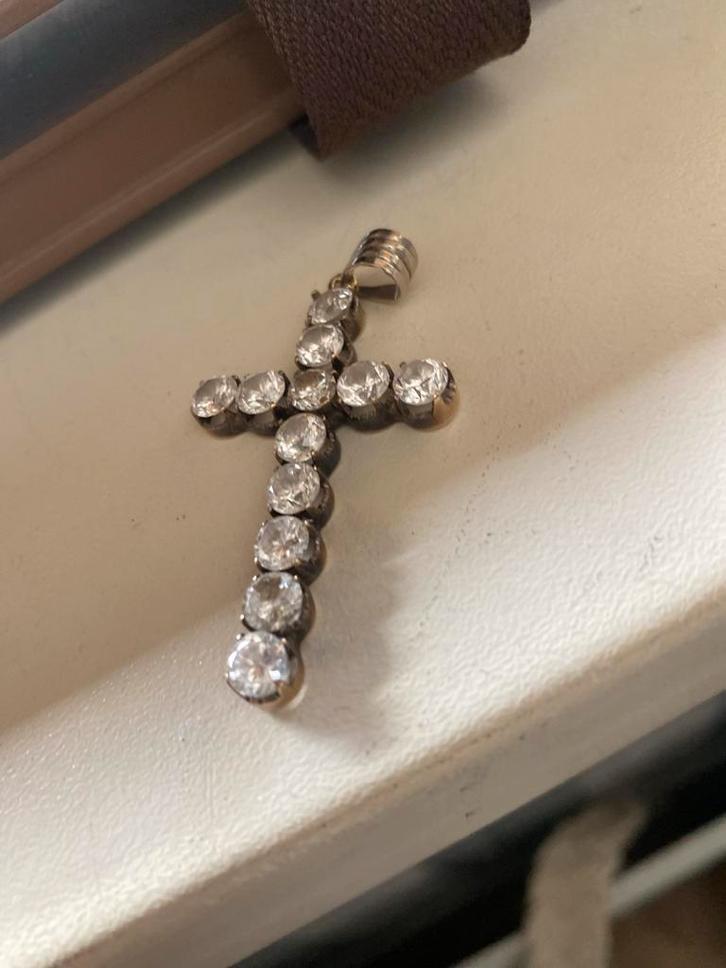 Kruis Hanger met Strass, Sieraden, Tassen en Uiterlijk, Kettinghangers, Gebruikt, Zilver, Zilver, Kruis of Symbool, Met strass