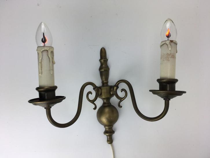 Klassieke messing wandlamp met kaarslampjes, Huis en Inrichting, Lampen | Wandlampen, Zo goed als nieuw, Metaal, Ophalen