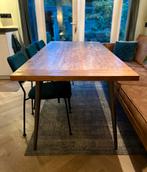 Massief Houten Eettafel - Teak & Stalen Poten, Huis en Inrichting, Tafels | Eettafels, Ophalen, Gebruikt, Teakhout, 200 cm of meer