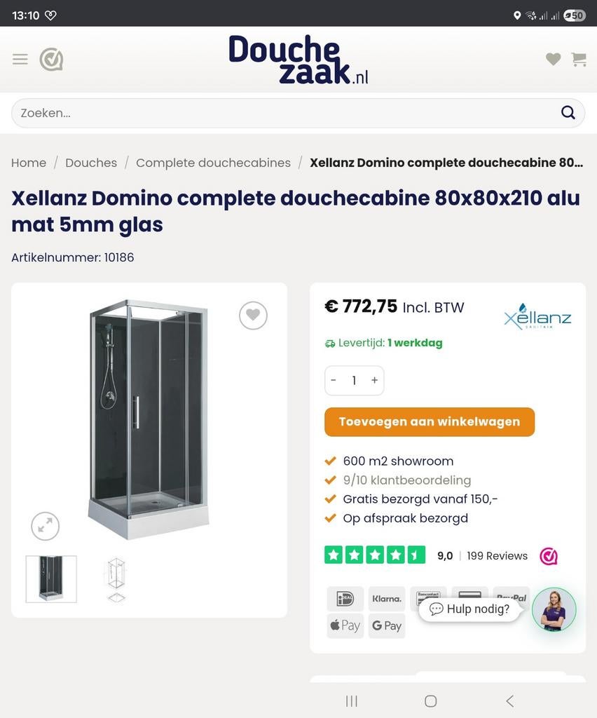 Complete douchecabine 80x80 - Xellanz Domino, Ophalen, Zo goed als nieuw, Glas, Douche