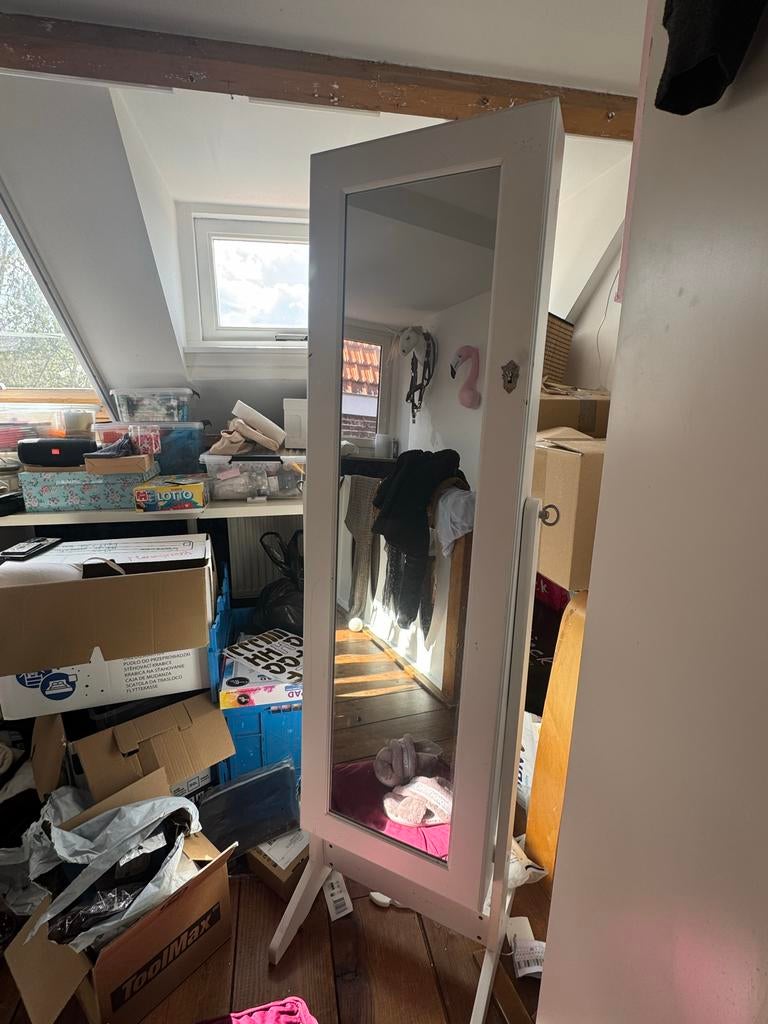 Witte sieraden spiegelkast op standaard, Ophalen, Minder dan 50 cm, Gebruikt, 100 tot 150 cm