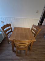 Eiken/grenen eettafel met 4 stoelen, lederen zitting, Huis en Inrichting, Ophalen, Gebruikt, 100 tot 150 cm, 50 tot 100 cm