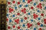 Coupon quilt 100% katoen - wit/blauw/rood bloemen #3986, Nieuw, Ophalen of Verzenden, 30 tot 120 cm, Katoen