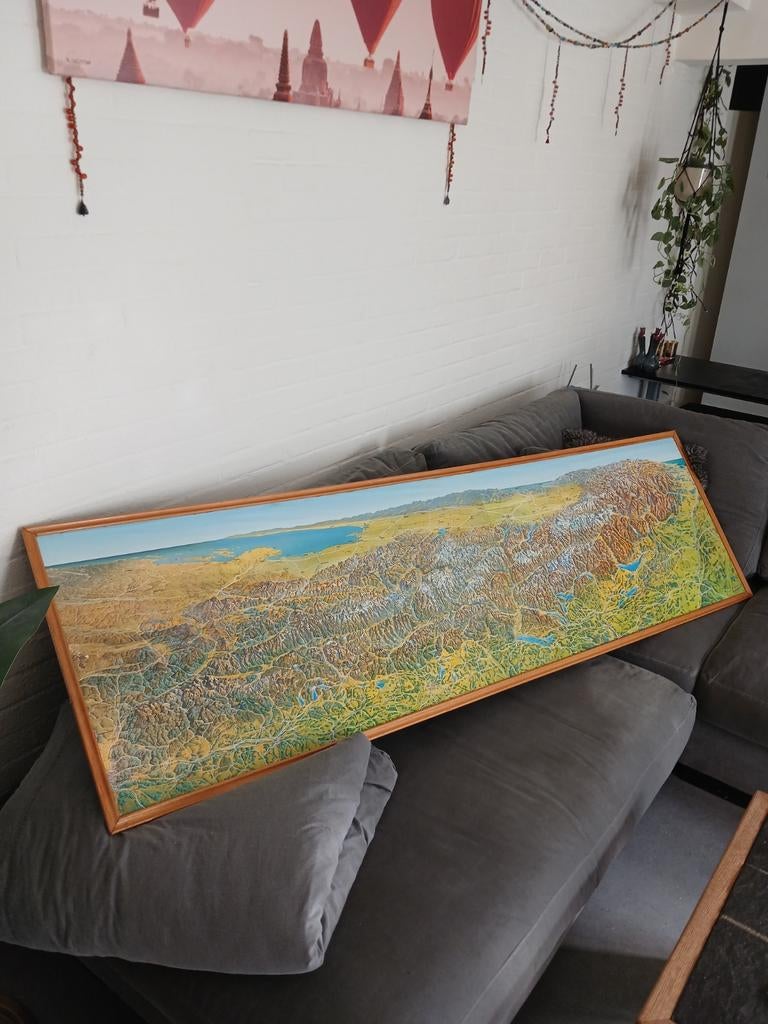 Unieke Alpen gebergte kaart op houten plaat, Boeken, Atlassen en Landkaarten, Ophalen of Verzenden, 1800 tot 2000, Nederland, Landkaart