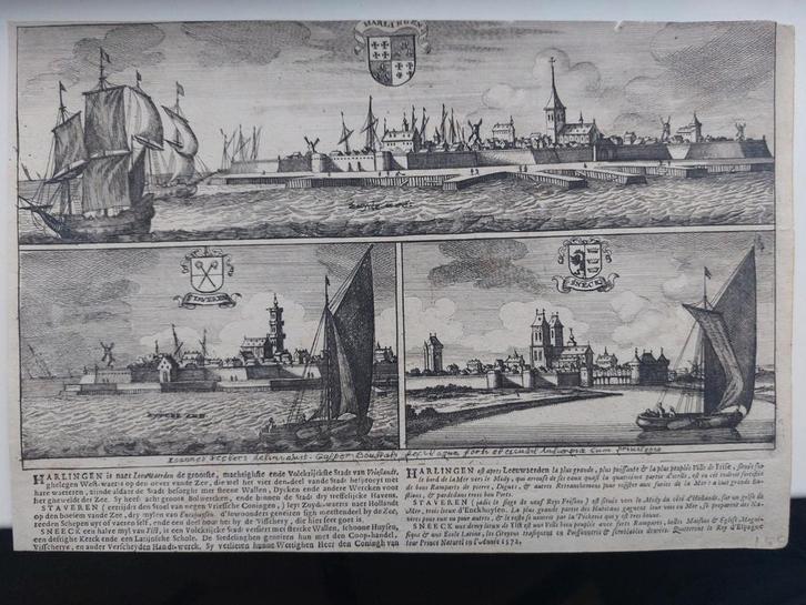 2 / Harlingen - Staveren - Stavoren & Sneck - Sneek, Antiek en Kunst, Kunst | Etsen en Gravures, Ophalen of Verzenden
