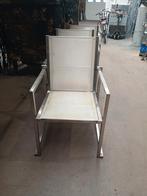 3 Tuinstoelen  design RVS met hardhout leuningen., Ophalen, RVS, Gebruikt, Design tuinset