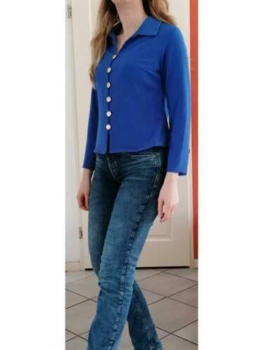 Fink Dresses vintage kobalt blauwe blazer + goud S nr 34912, Blauw, ., Ophalen of Verzenden, Zo goed als nieuw