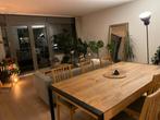 dining set table + 6 matching chairs, Minimal industrail, wood, 200 cm of meer, Zo goed als nieuw, Vijf personen of meer