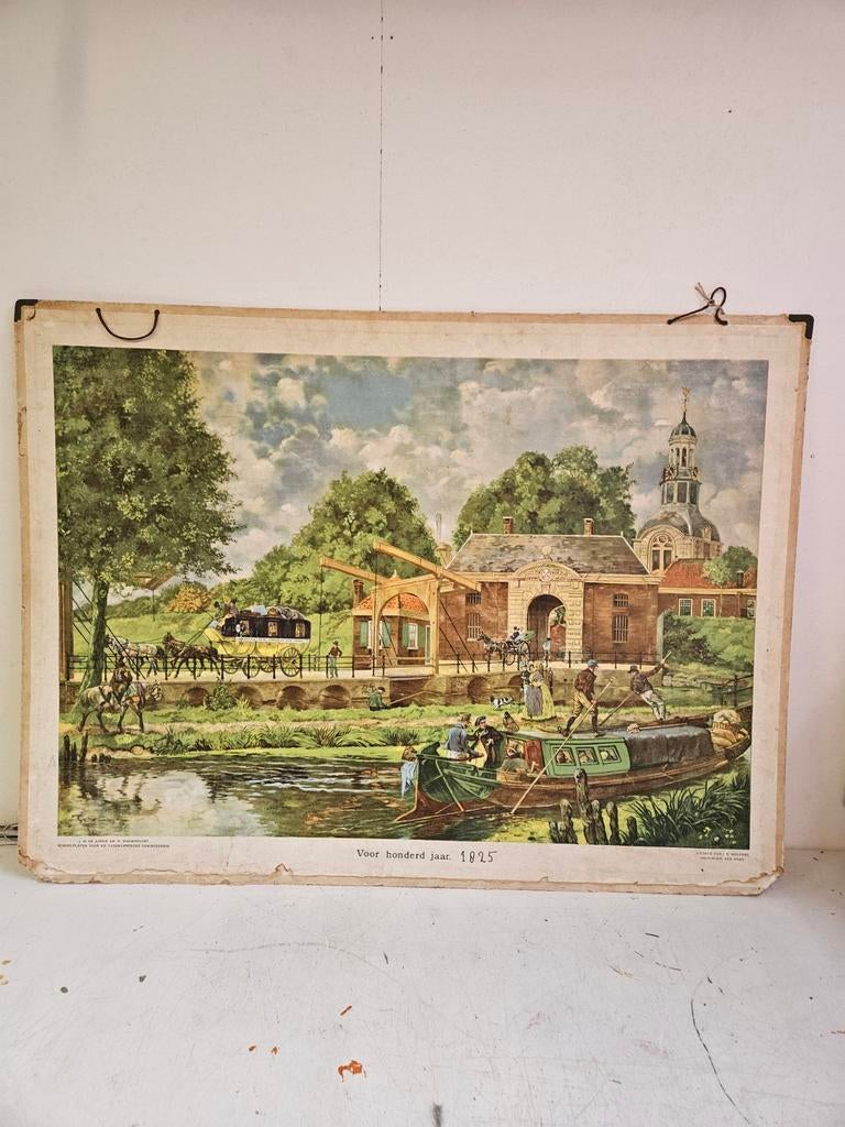 Antieke Geschiedenis Schoolplaat - Voor Honderd Jaar 1825, Antiek en Kunst, Antiek | Schoolplaten, Ophalen