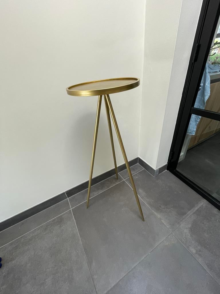 Gouden driepoot bijzettafel - 100 cm hoog, Huis en Inrichting, Tafels | Bijzettafels, Ophalen, Minder dan 55 cm, Metaal of Aluminium